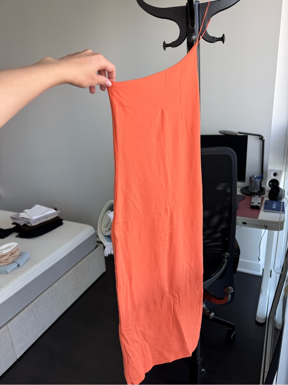 Aritzia One-Shoulder Coral-Orange Midi Dress
